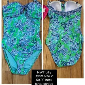 Lilly Pulitzer Green and Blue One Piece Swimsuit with Sweetheart Neckline